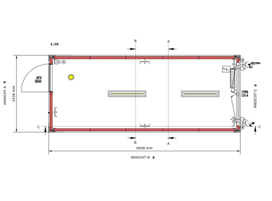 Grundriss Bürocontainer groß (20 Fuß)